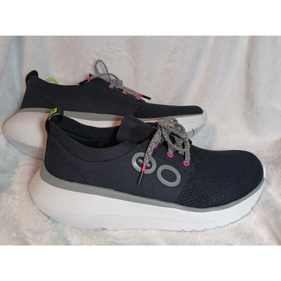 OOFOS Women’s OOmy Stride Lace‑Up 7.5 White Black Recovery Walking Shoes New - Picture 3 of 5